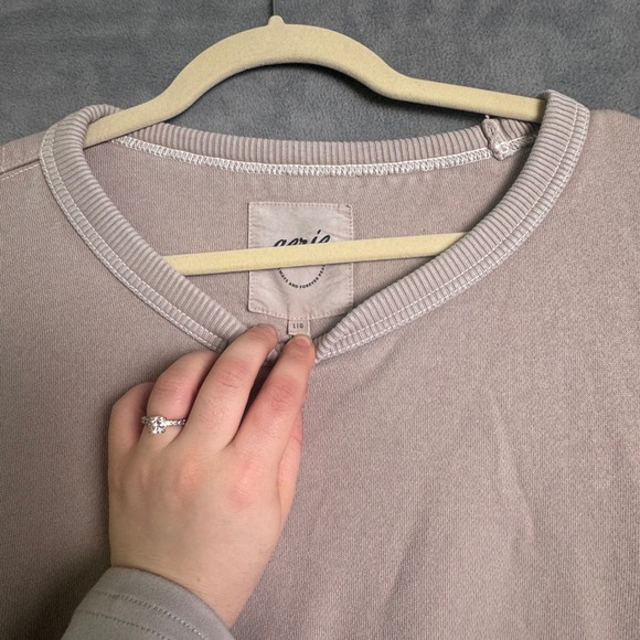 Aerie Women Large Oversized Sweatshirt Taupe Cutout Slit Sleeve Ribbed Pullover - Picture 7 of 10